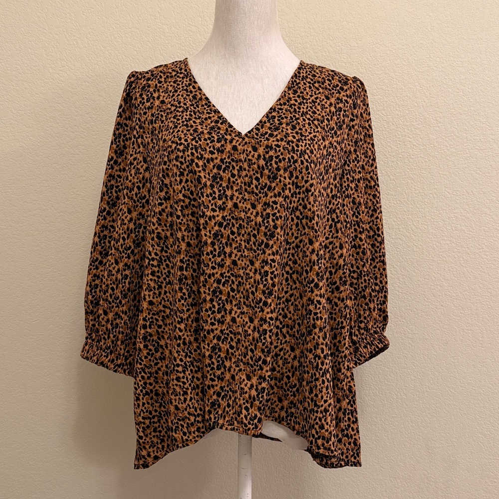 Pomander Place Hollis Top Leopard Animal Print Blouse Size Large